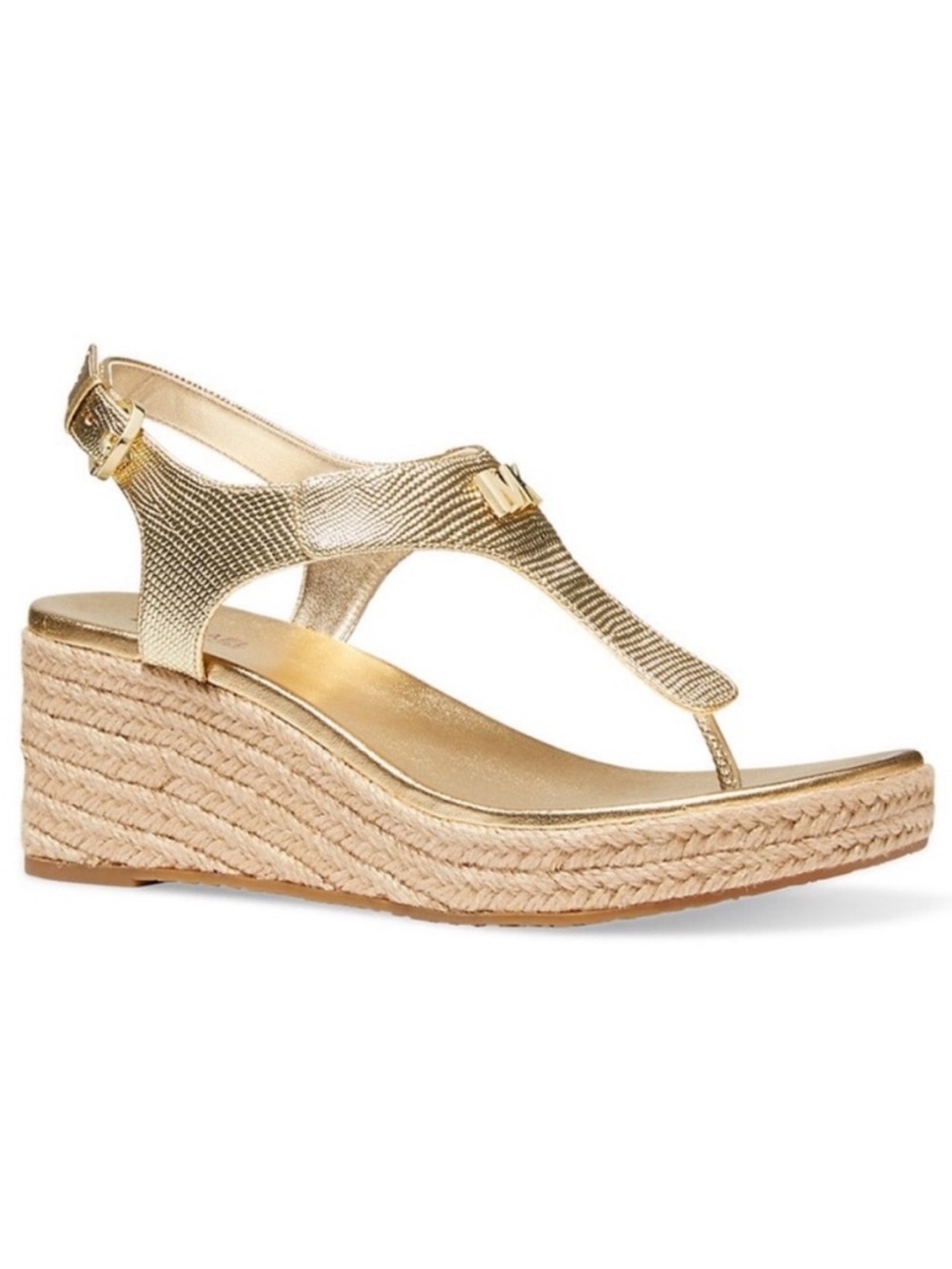 Michael Kors Laney Metallic Gold Espadrille Platform Wedge Sandals